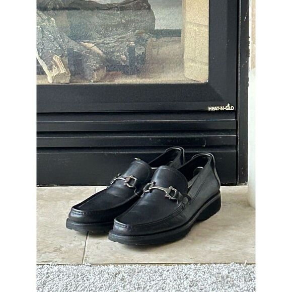 SALVATORE FERRAGAMO MEN\'S BLACK LEATHER HORSE BIT LOAFERS SHOES 9D main image 11